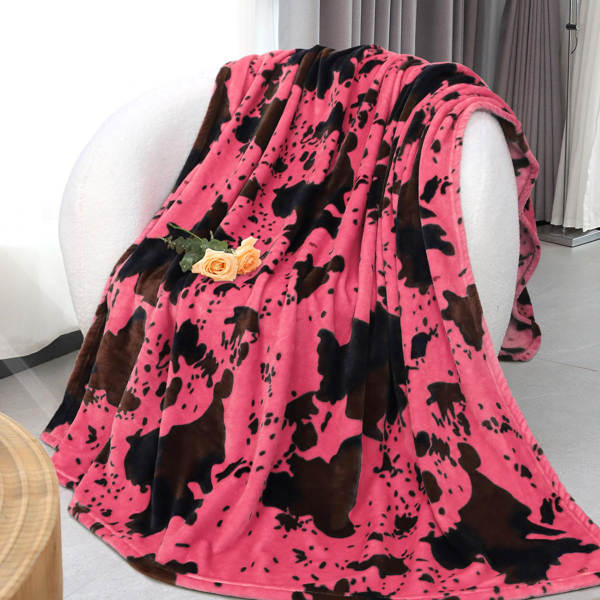 Hot Pink Cow Print Blanket Cute Soft Cozy Throw Blankets And Throws Pink Strawberry Fleece Cow Bedding Room Decor Gifts For Kids