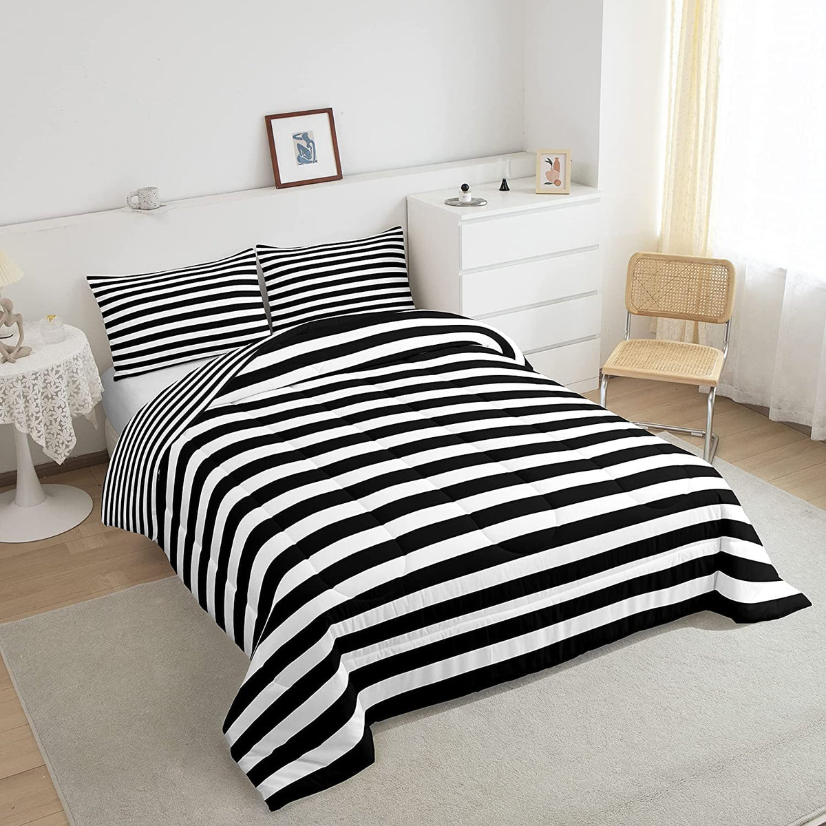Striped Comforter Set Black And White Stripe Bedding Set King Kids Boys Girls Women Men Farmhouse Ticking Stripes Duvet Set Mode