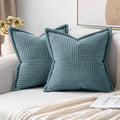 Miulee Dusty Blue Pillow Covers 20X20 Inch Set Of 2 Super Soft Decorative Striped Corduroy Pillow Covers With Splicing Broadside