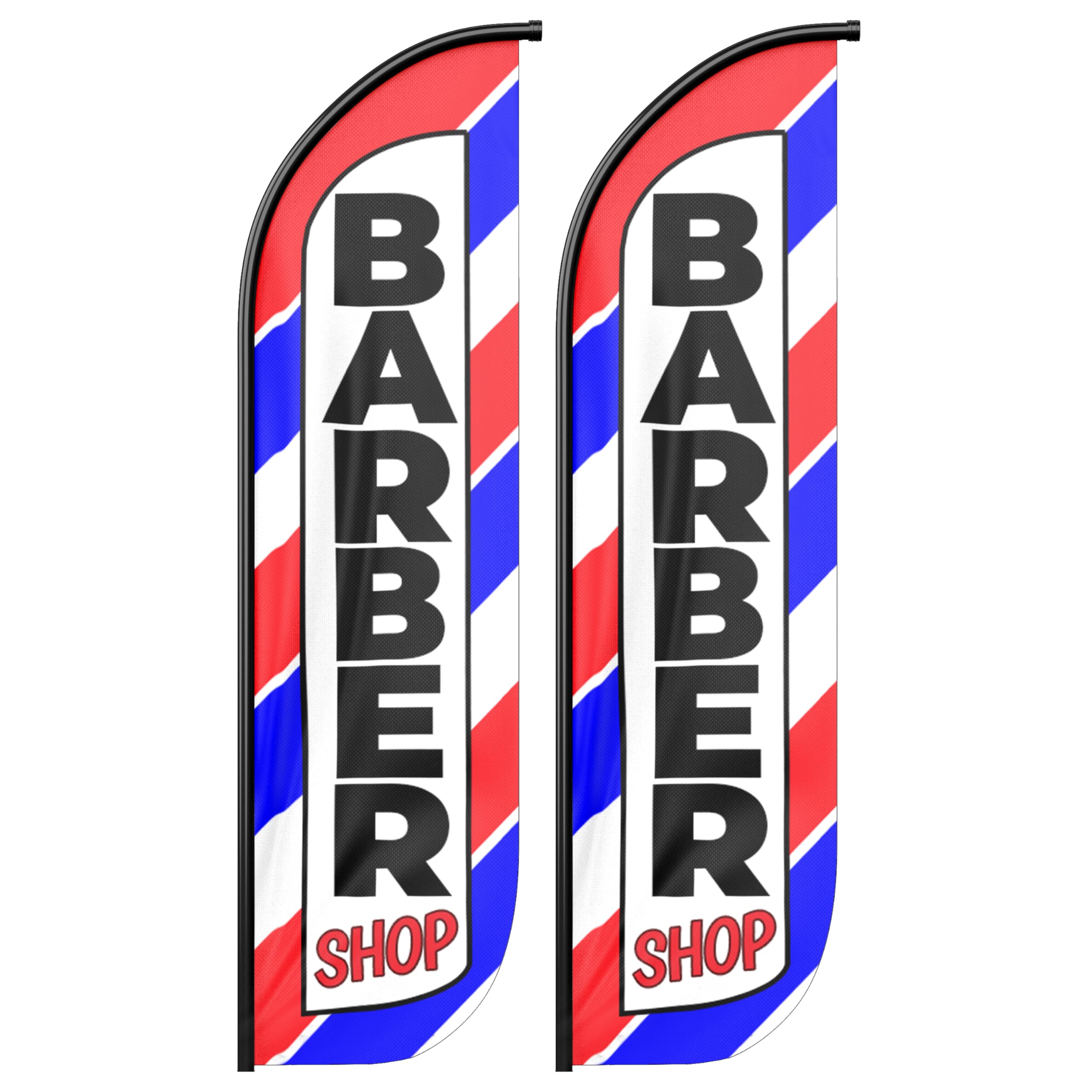 Barbershop Sign King Sized Windless Flags -2 Pack | 3 Ft X 11.5 Ft Heavy Duty Barbershop Flags Advertising Marketing Sign | Weat