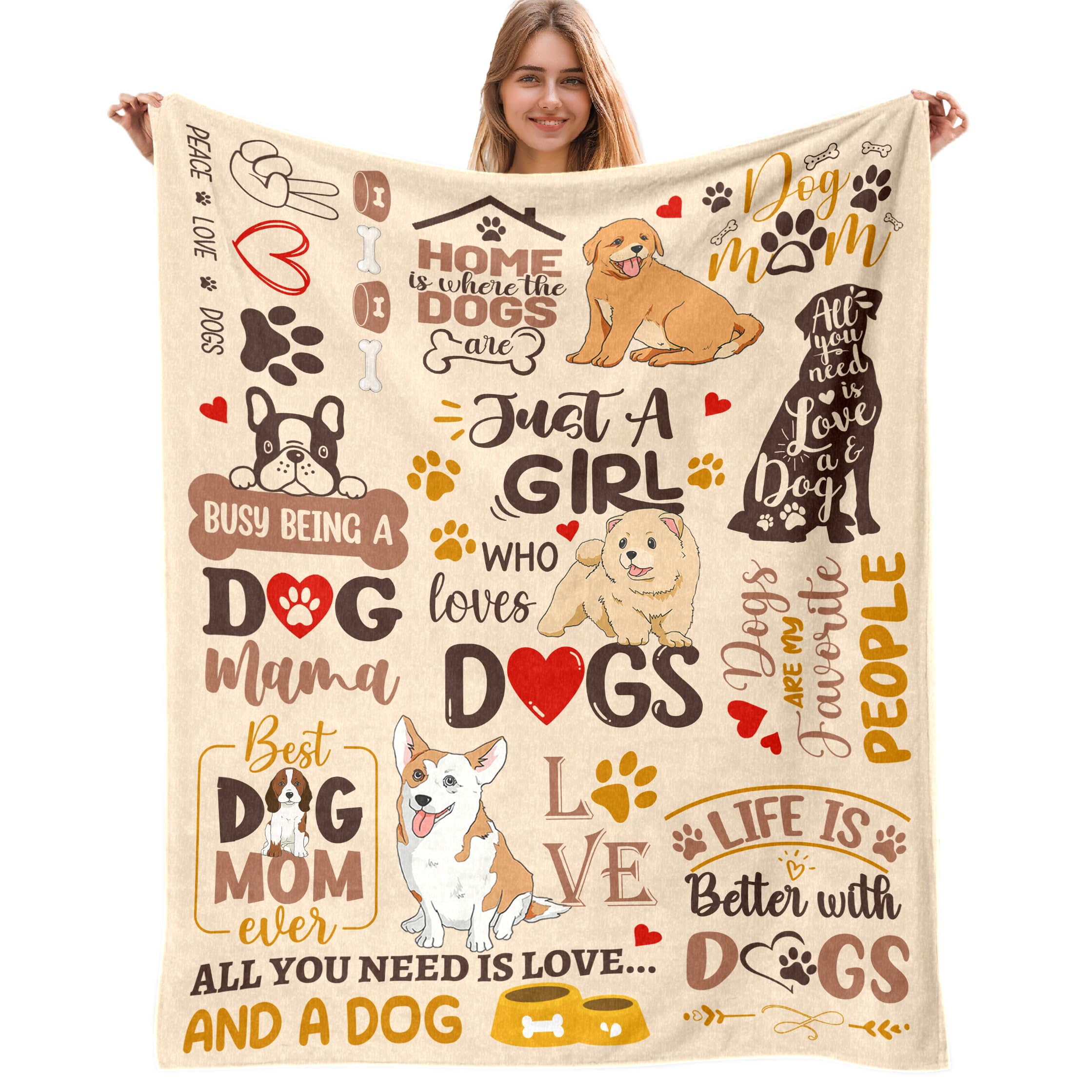 Ajiiusv Dog Mom Gifts For Women, Dog Mom Throw Blanket 50X60 Inch Gifts For Dog Lovers, Just A Girl Who Loves Dogs, Gifts For Do