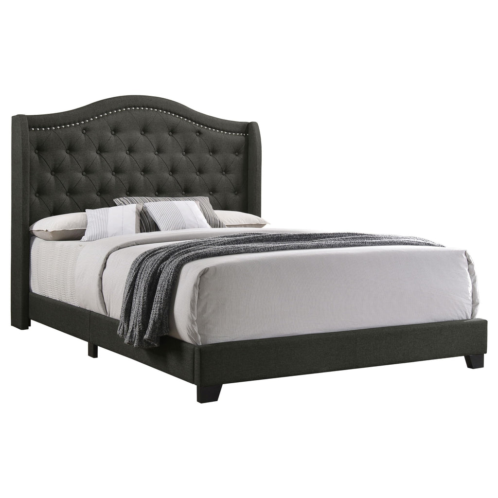 Coaster Home Furnishings Sonoma Transitional Fabric Upholstered Queen Size Wingback Bed Frame 56-inch Headboard Grey 310072Q