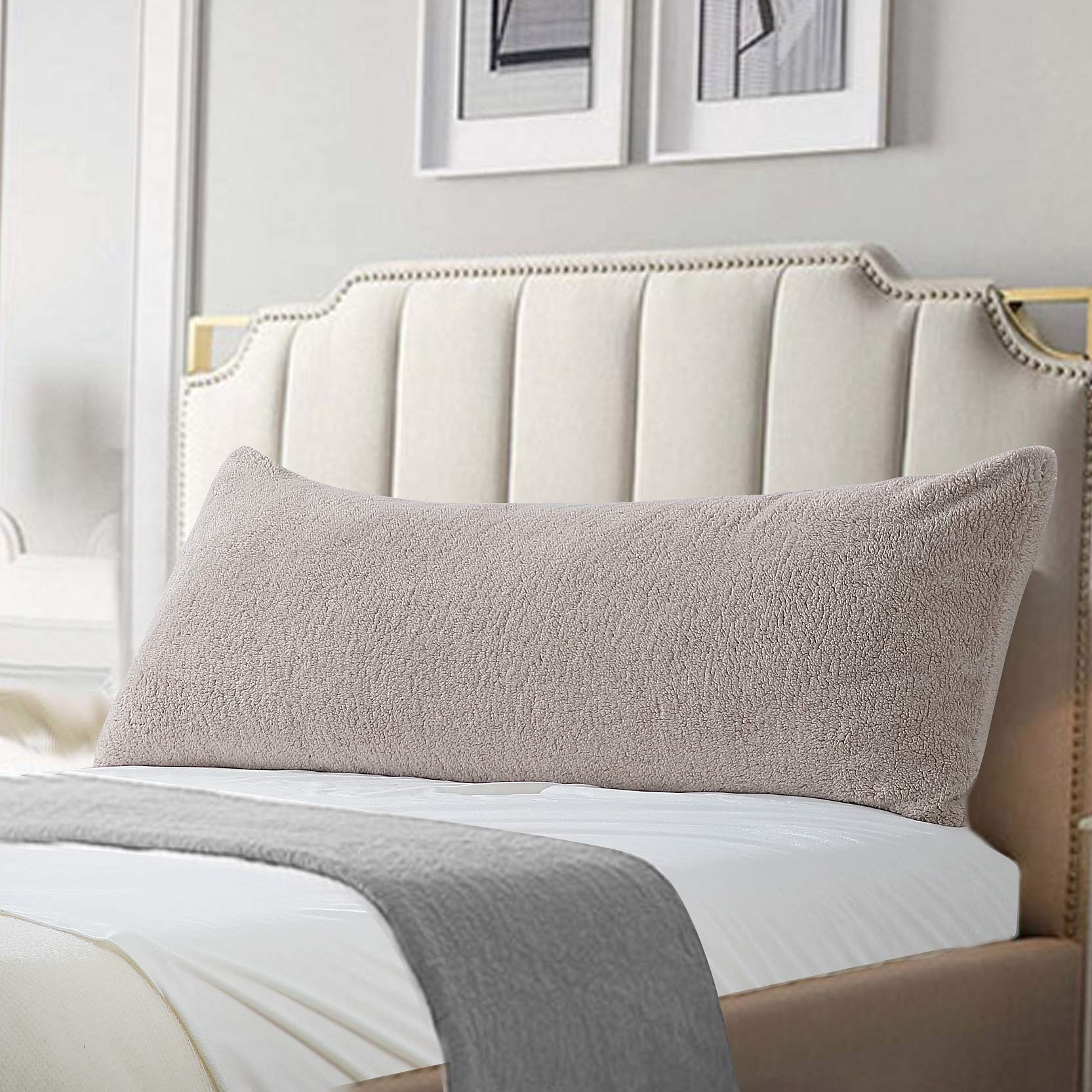 Reafort Ultra Soft Sherpa Body Pillow Cover/Case With Zipper Closure 21'X54' (21'X54' Body Pillow Cover, Taupe)