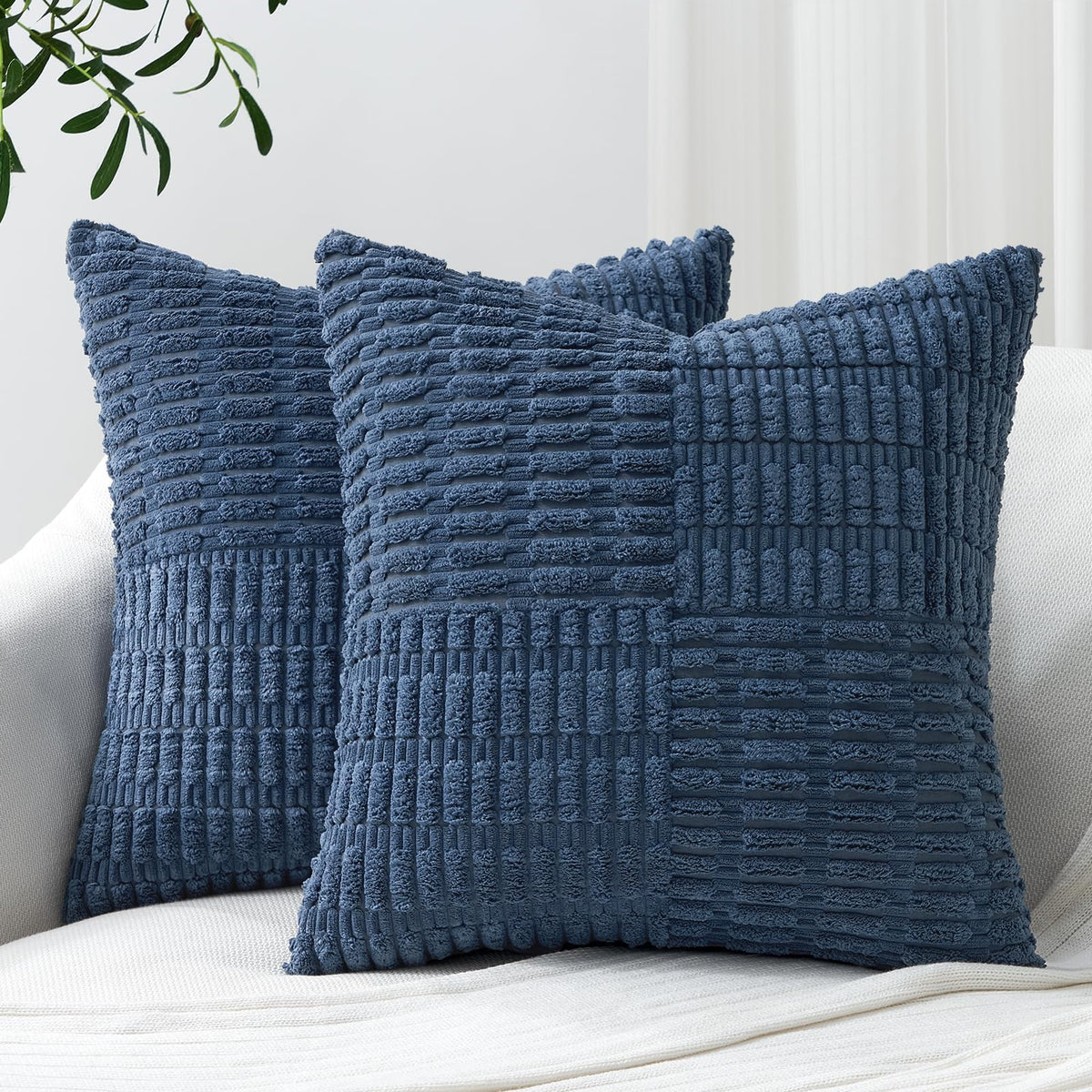 Topfinel Decorative Dustyblue Throw Pillow Covers 16X16 Inch Soft Corduroy Modern Farmhouse Dark Blue Pillow Covers For Living R