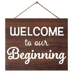 JennyGems Welcome Wedding Sign, Welcome To Our Beginning Wood Wedding Sign, Engagement, Wedding Decor, Housewarming Gifts, Brown