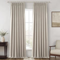 Grey Flax Beige 120 Inch Length Linen Pinch Pleated Viral Thick 10 ft Curtains Blackout & Drapes 2 Panels Set for Living Room, T
