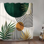Komllex Mid Century Boho Shower Curtain For Bathroom Decor Abstract Modern Sun Minimalist Aesthetic Arch Curve Leaves Geometric