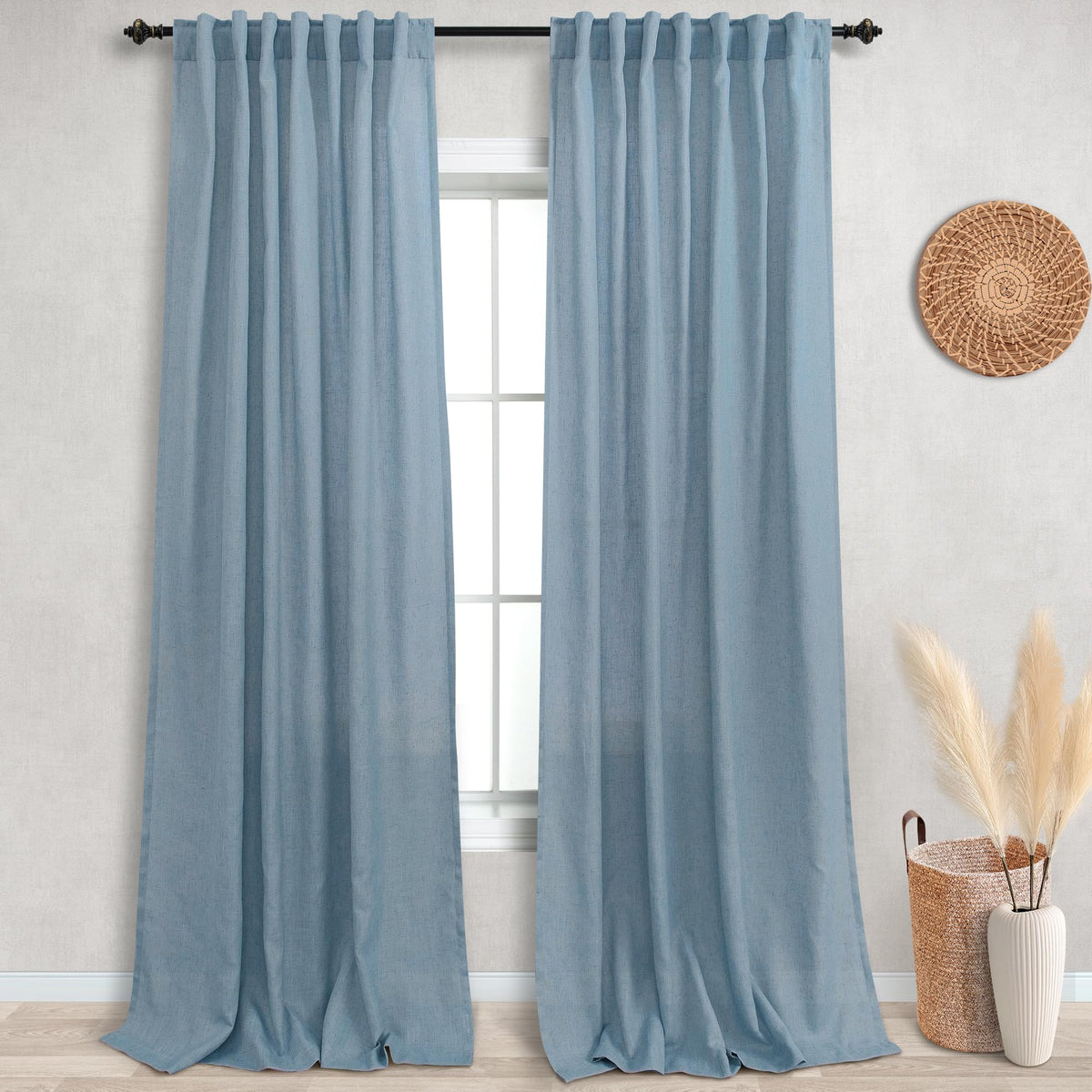 Koufall 108 Inches Long Stone Grey Blue Sheer Curtains For Living Room 2 Panels Set Easy Hang Install With Hooks Back Tab Hole P