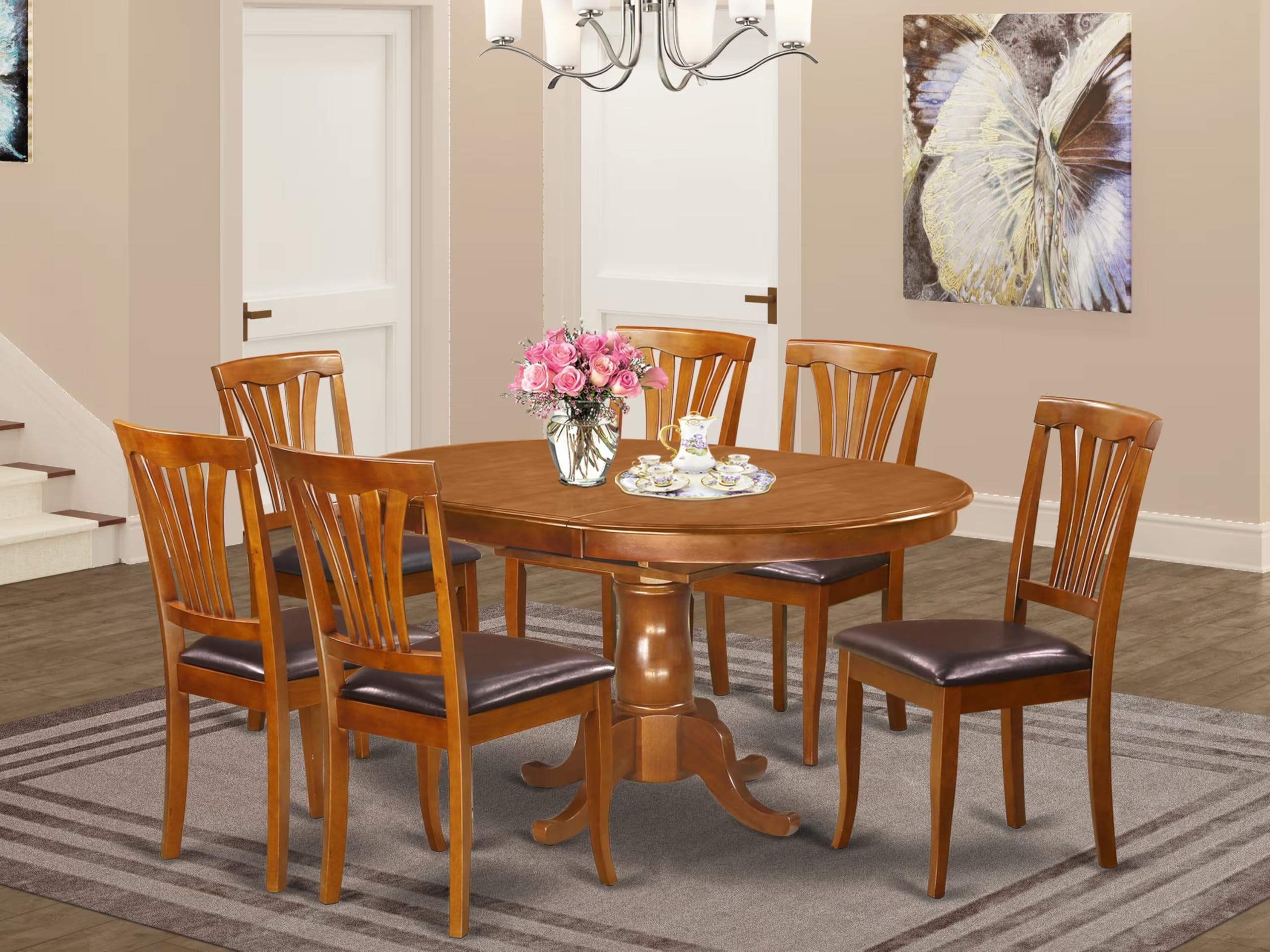 East West Furniture POAV7-SBR-LC 7 Piece Dining Set
