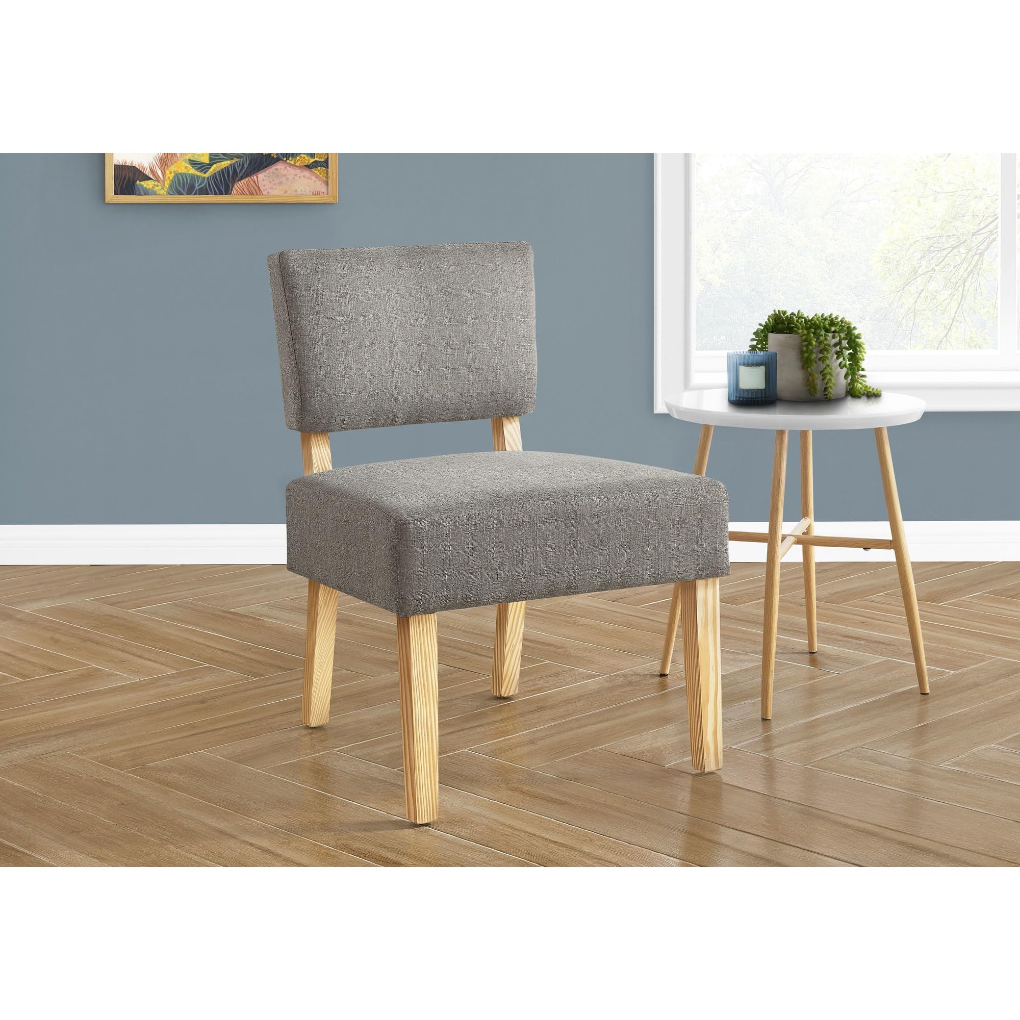 Monarch Specialties 8273, Armless, Living Room, Bedroom, Fabric, Wood Legs, Natural, Transitional Accent Chair, 22.75&quot; L X 27.5&quot; W X 31.5&quot; H, Light Grey