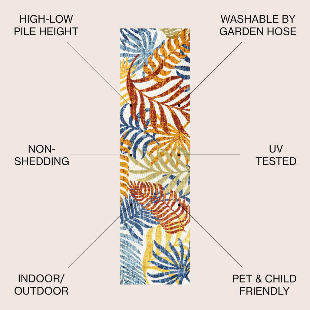 Jonathan Y Amc100B-28 Tropics Palm Leaves Indoor Outdoor Area-Rug Bohemian Floral Easy-Cleaning High Traffic Bedroom Kitchen Backyard Patio Porch Non Shedding, 2 X 8, Cream/Orange