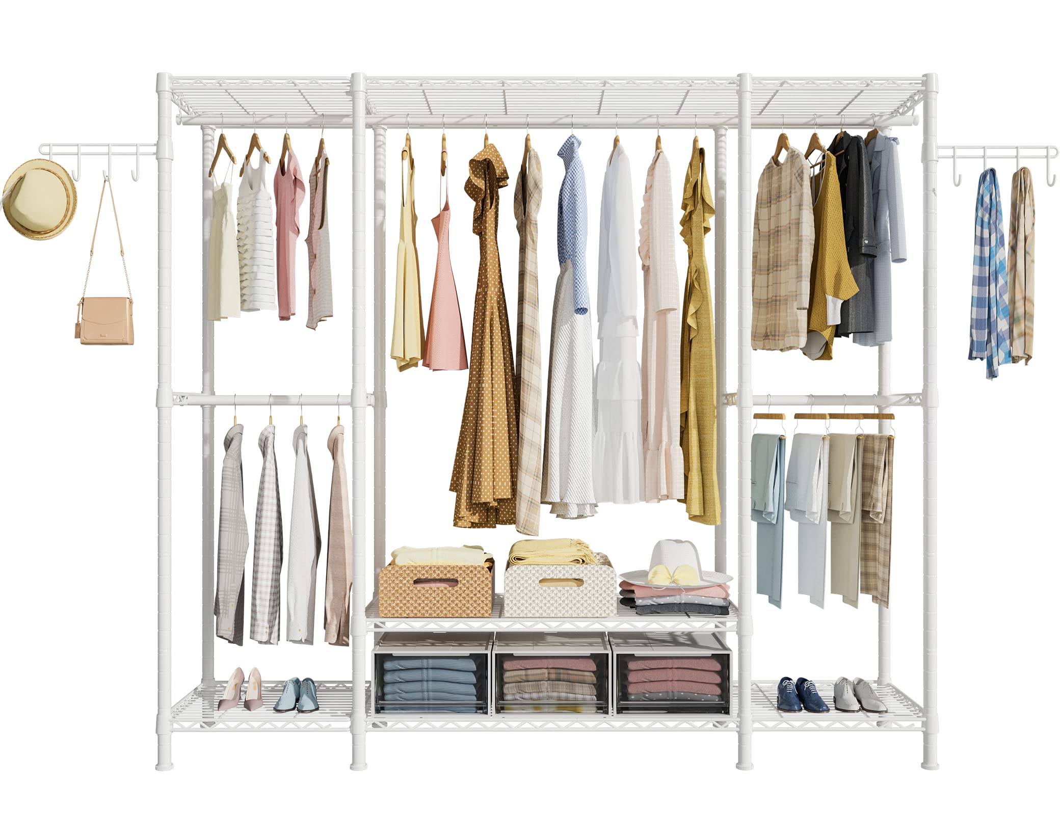 Ulif E3 Heavy Duty Garment Rack, 4 Tiers Freestanding Closet Organizer System with 5 Shelves, Metal Closet Organizer and Storage