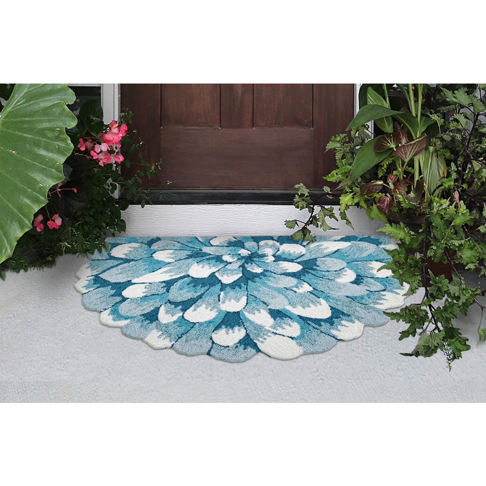 Liora Manne Mum Aqua Indoor/Outdoor Rug, 3 Ft Round
