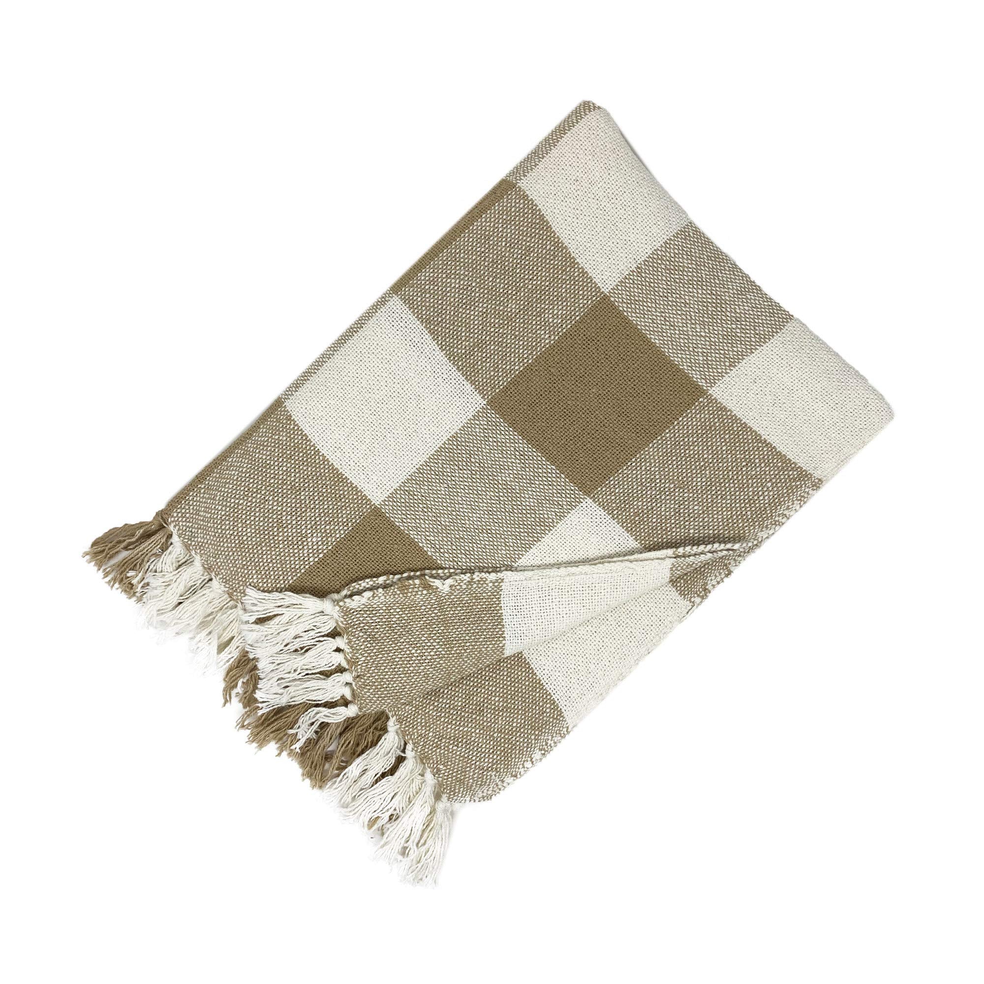Elrene Home Fashions Farmhouse Living Buffalo Check Cozy Fringe Blanket Throw For Couch/Sofa/Bed/Everyday, Single (50 In X 60 In