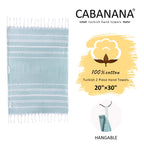 Cabanana Cotton Turkish Hand Towel - Set Of 2 | Boho Kitchen Tea Towels, 30 X 20 Inches Thin Decorative Bathroom Towel (Aqua)