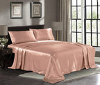 Satin Sheets Queen [4-Piece, Rose Gold] Hotel Luxury Silky Bed Sheets - Extra Soft 1800 Microfiber Sheet Set, Wrinkle, Fade, Sta