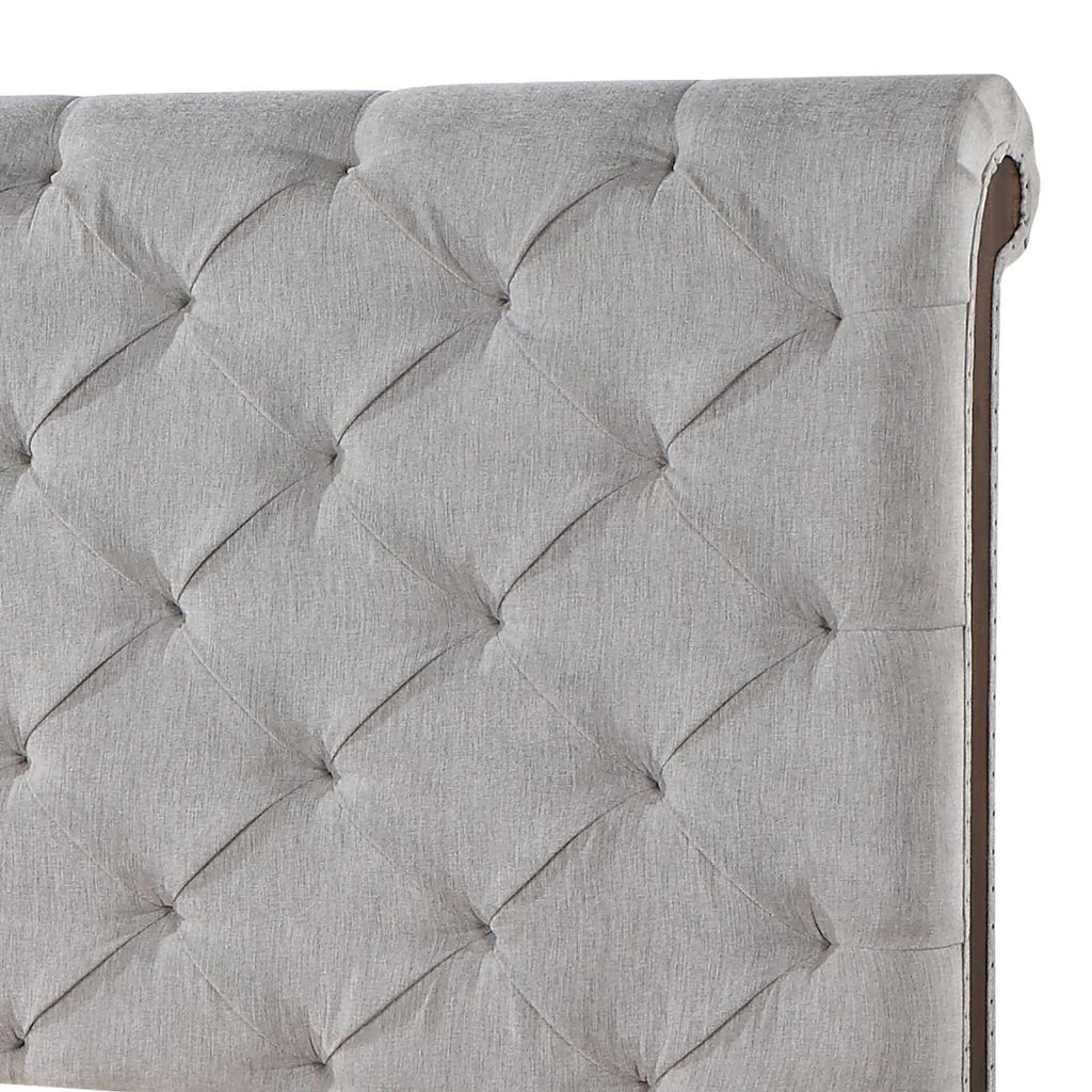 Acme Andria Tufted Fabric Queen Bed in Gray and Reclaimed Oak