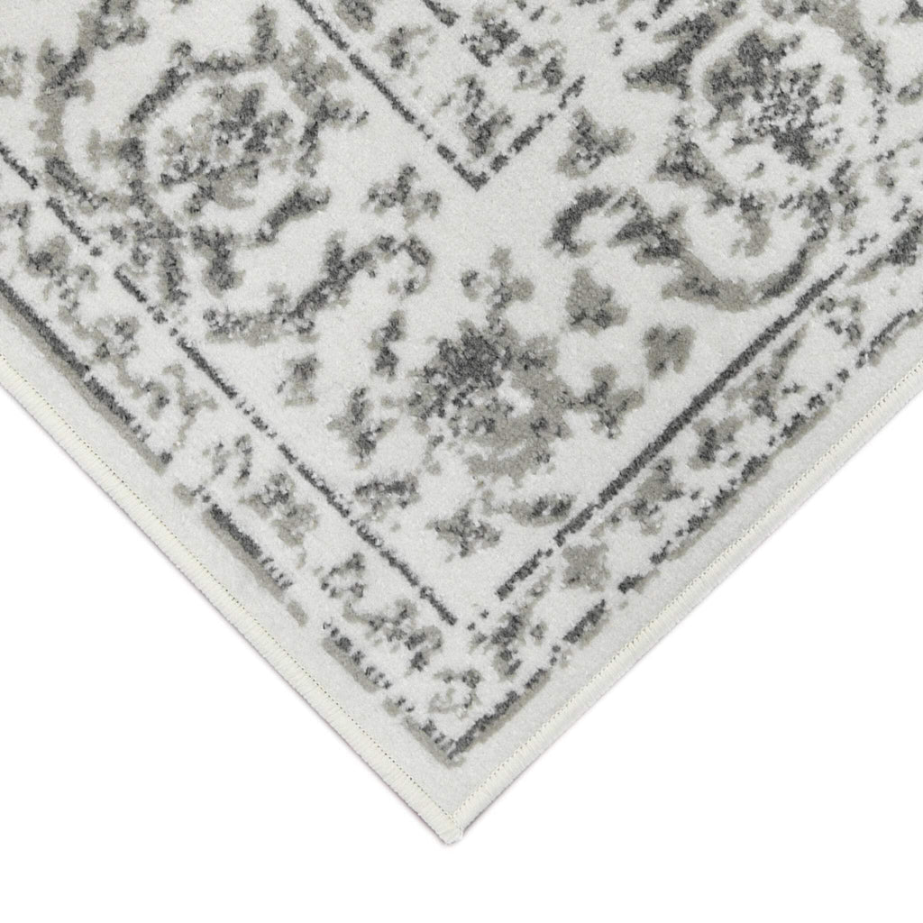HomeRoots 531761 9 x 12 ft. Light Gray Floral Power Loom Rectangle Area Rug with Fringe
