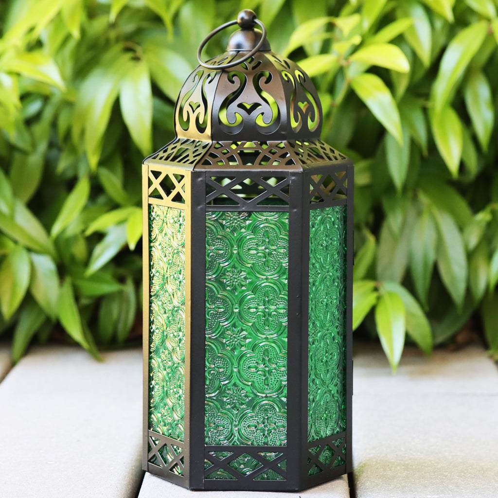 Large Black Metal Decorative Moroccan Lantern Candle Holder Lamp - Indoor/Outdoor, Home Decor, Patio, Weddings, Halloween, Chris
