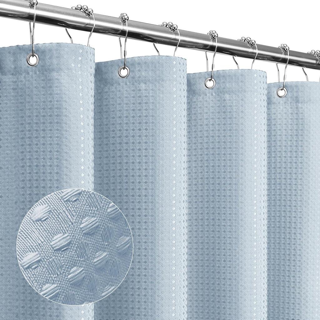 Gibelle Fog Blue Shower Curtain, Waffle Weave Textured Fabric Shower Curtain for Bathroom - Soft Cloth & Hotel Spa Luxury, Water