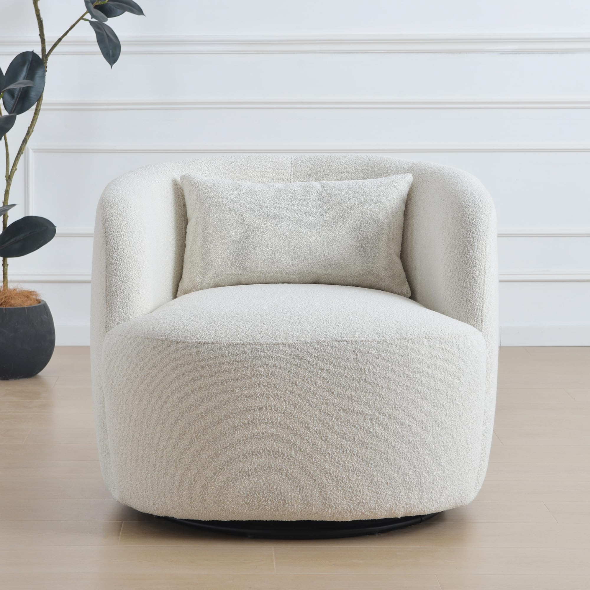 KINWELL 34 Wide Sherpa Swivel Barrel Chair, No Assembly Round Boucle Upholstered Accent Chair Armchair Single Sofa Chair with To