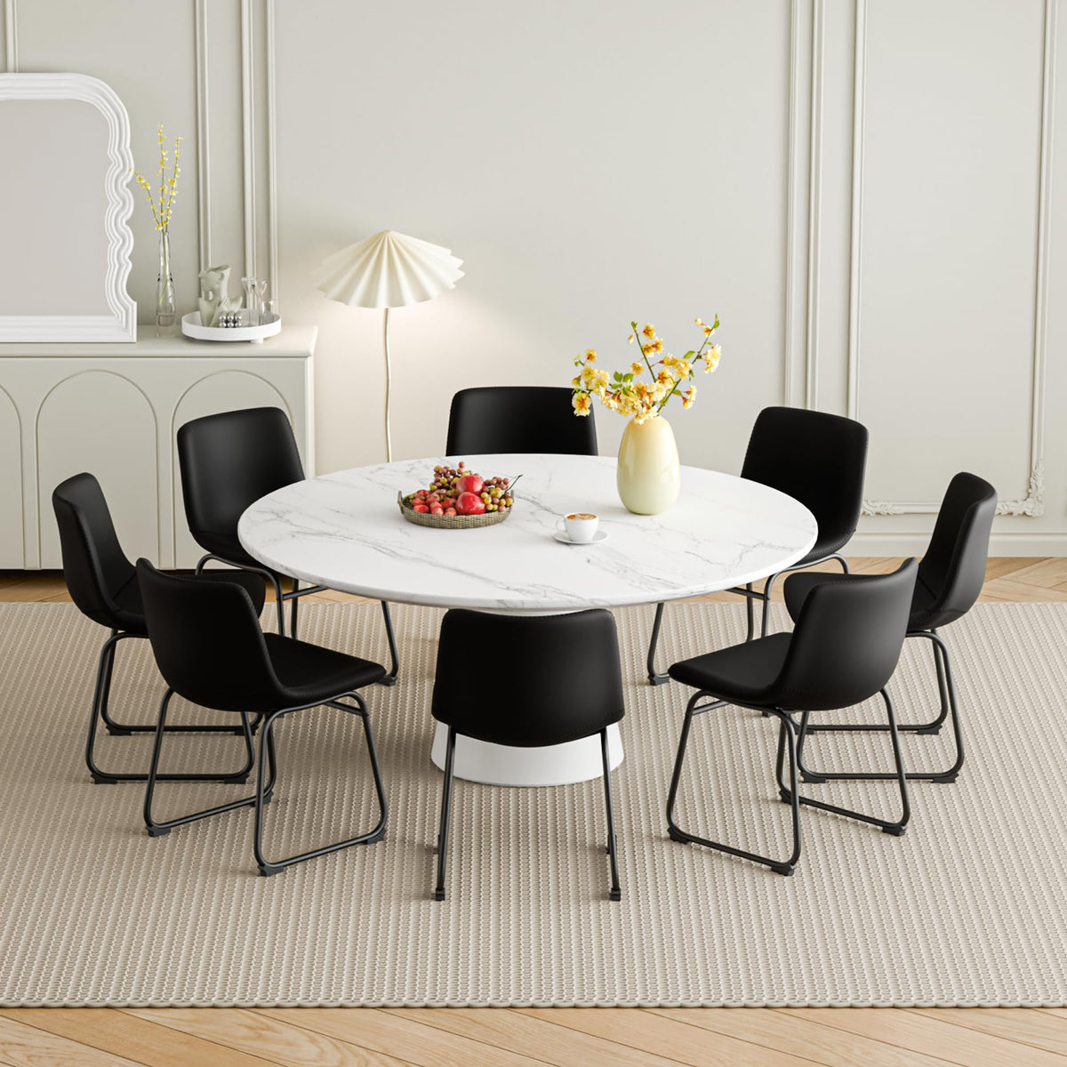 Aowos Dining Chairs Set of 8, 18 Inch Modern Armless Dining Chair with Back, Faux Leather Kitchen Dining Room Chair with Metal L