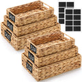 Reallnaive Set of 6 Water Hyacinth Pantry Storage Baskets Wicker Storage Baskets Woven Organizers with Chalkboard Label for Orga