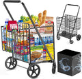 Extra Large Shopping Cart For Groceries, 450Lbs Heavy Duty Grocery Cart On Wheels, Folding Dual Basket Utility Carts With Waterp