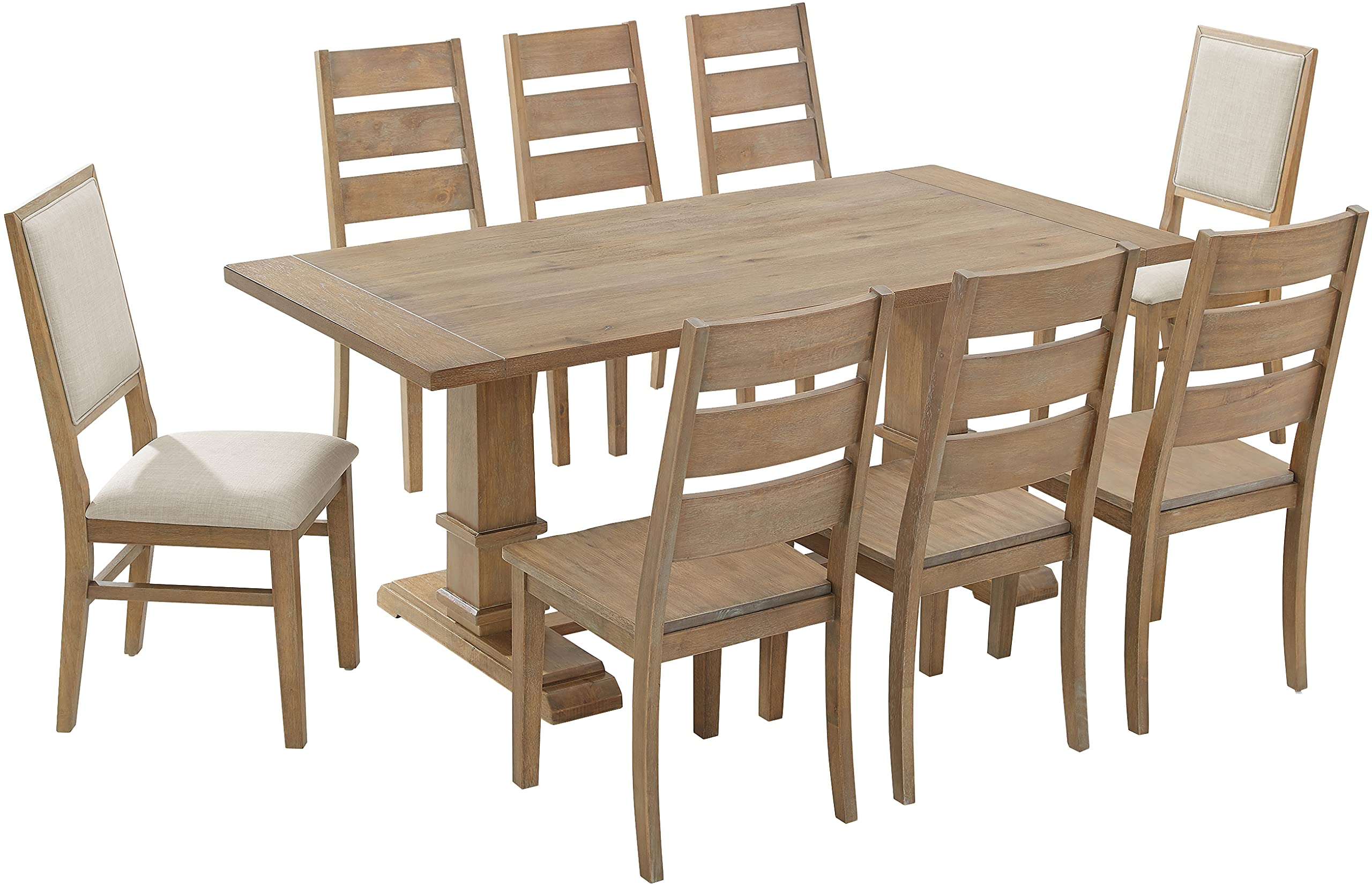Crosley Furniture Joanna 9-Piece Modern Farmhouse Dining Table Set for 8 with 6 Ladderback and 2 Upholstered Chairs, Rustic Brown/Creme