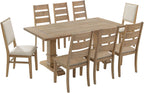 Crosley Furniture Joanna 9-Piece Modern Farmhouse Dining Table Set for 8 with 6 Ladderback and 2 Upholstered Chairs, Rustic Brown/Creme