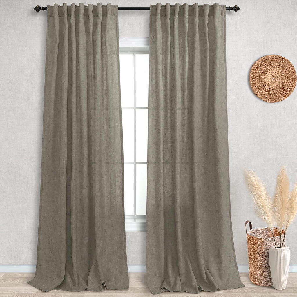 Koufall Extra Long 108 Inch Curtains Drapes For Farmhouse Living Room,Linen Sheer Wide Curtain Set For Large Window 2 Panels,52 Inch Width By Size 108 Length,Taupe