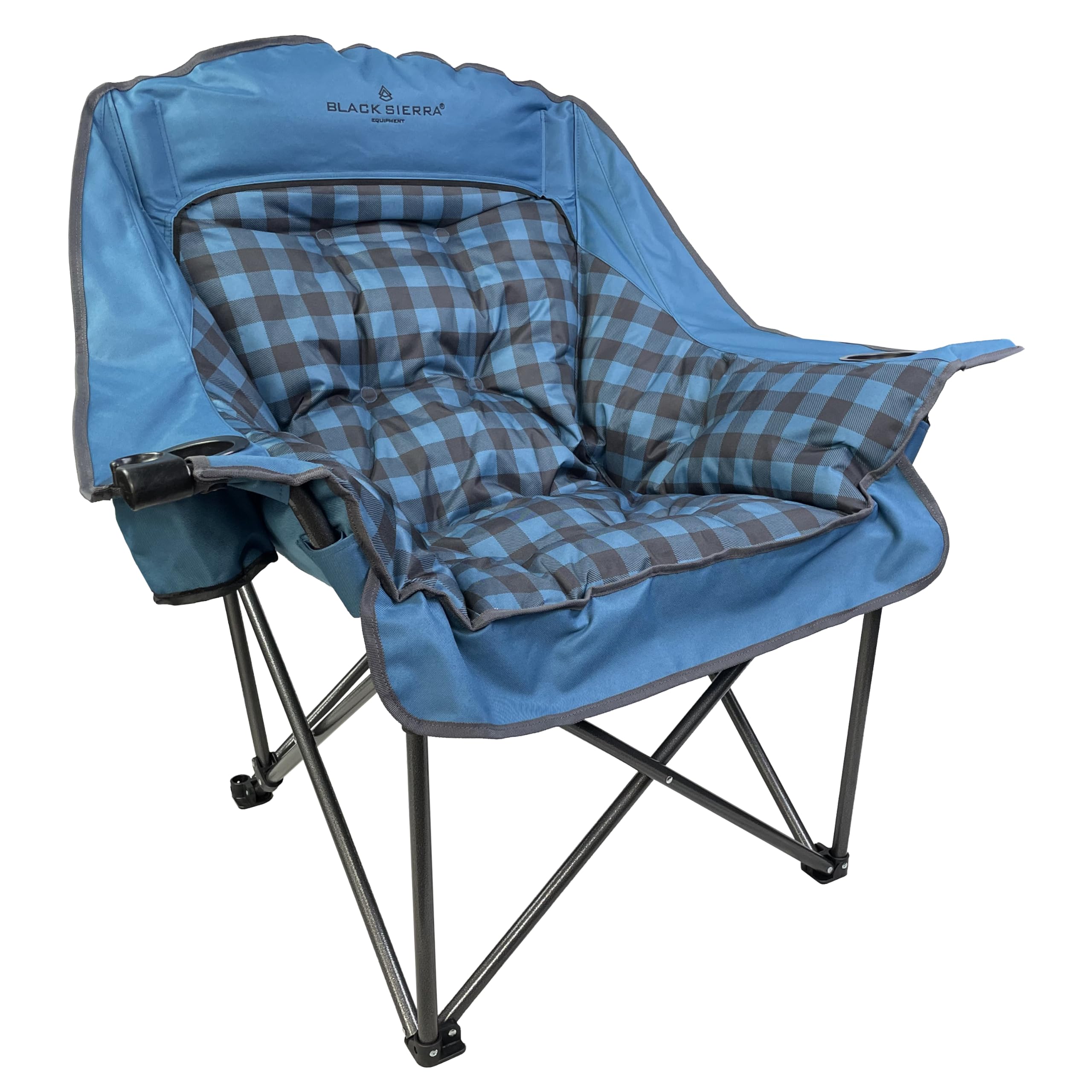 Black Sierra Oversized Camping Chair for Adults, Heavy Duty Outdoor Seat with Plush Padding, Supports 400lbs, Cup Holder & Carry