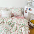 VM VOUGEMARKET Girls Lace Bedding Set Twin 3 Pieces Pink Flower Duvet Cover Set with Ruffle Edge-100% Cotton Elegant Princess St