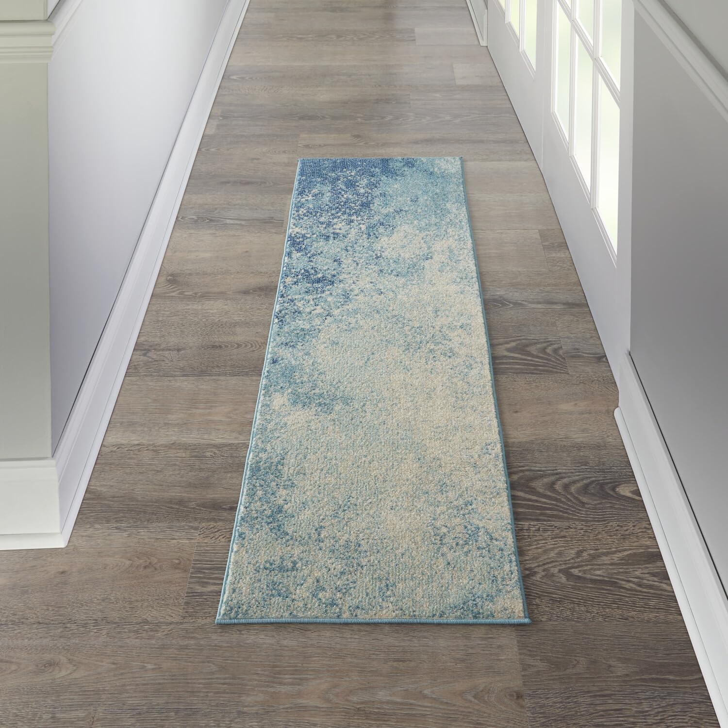 Nourison Passion Navy/Light Blue 2'2'' X 10' Area-Rug, Modern, Abstract, Easy-Cleaning, Non Shedding, Bed Room, Living Room, Din
