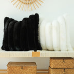 Jojusis Pack Of 2 Faux Fur Plush Decorative Throw Pillow Covers Couch Cushion Case Soft Fluffy Pillowcases Wide Stripe (Black, 2