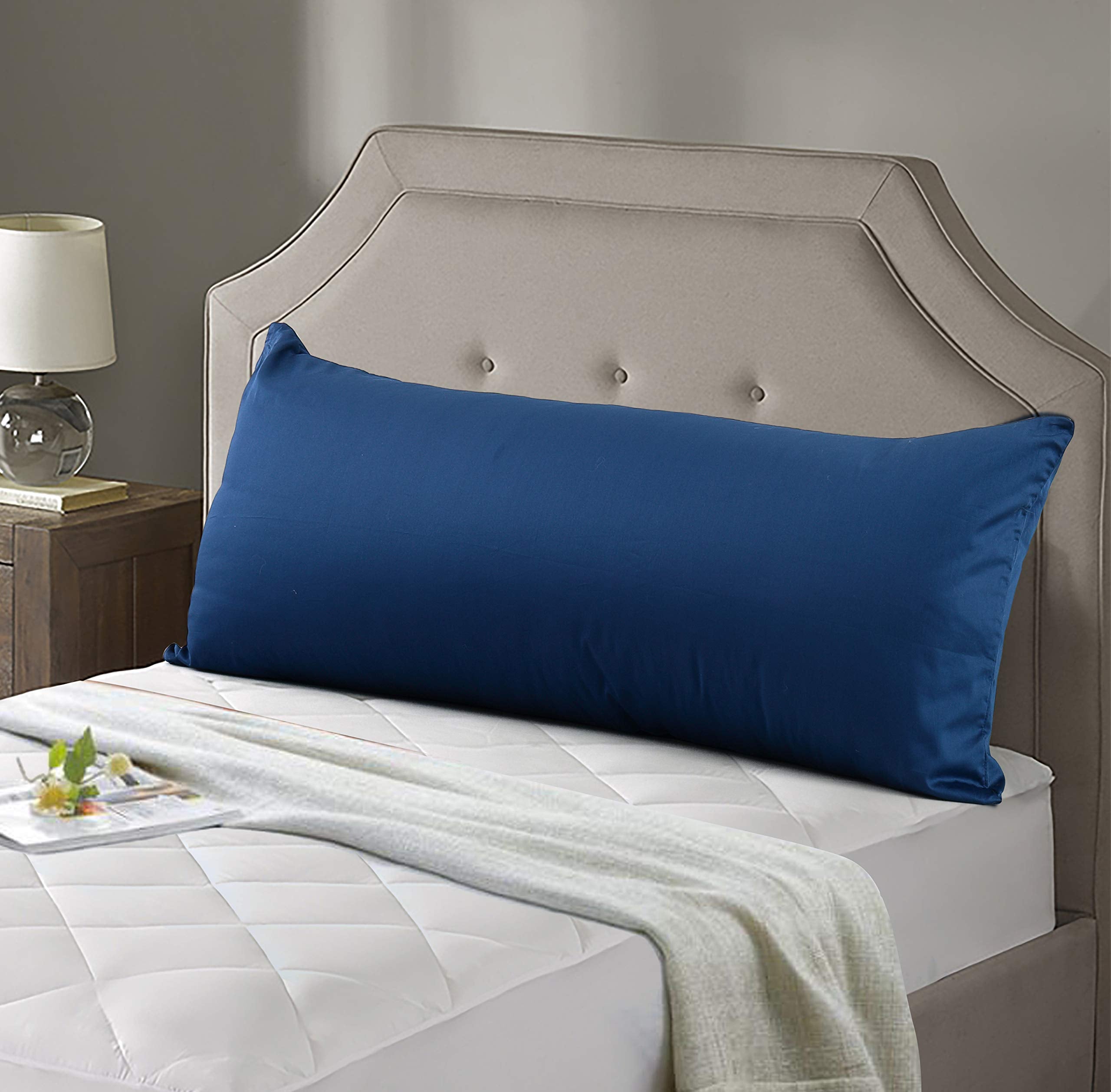 Evolive New 300Tc Thread Count 100% Cotton Body Pillow Cover/Case Replacement With Hidden Zipper Closure 21'X54' (Navy)