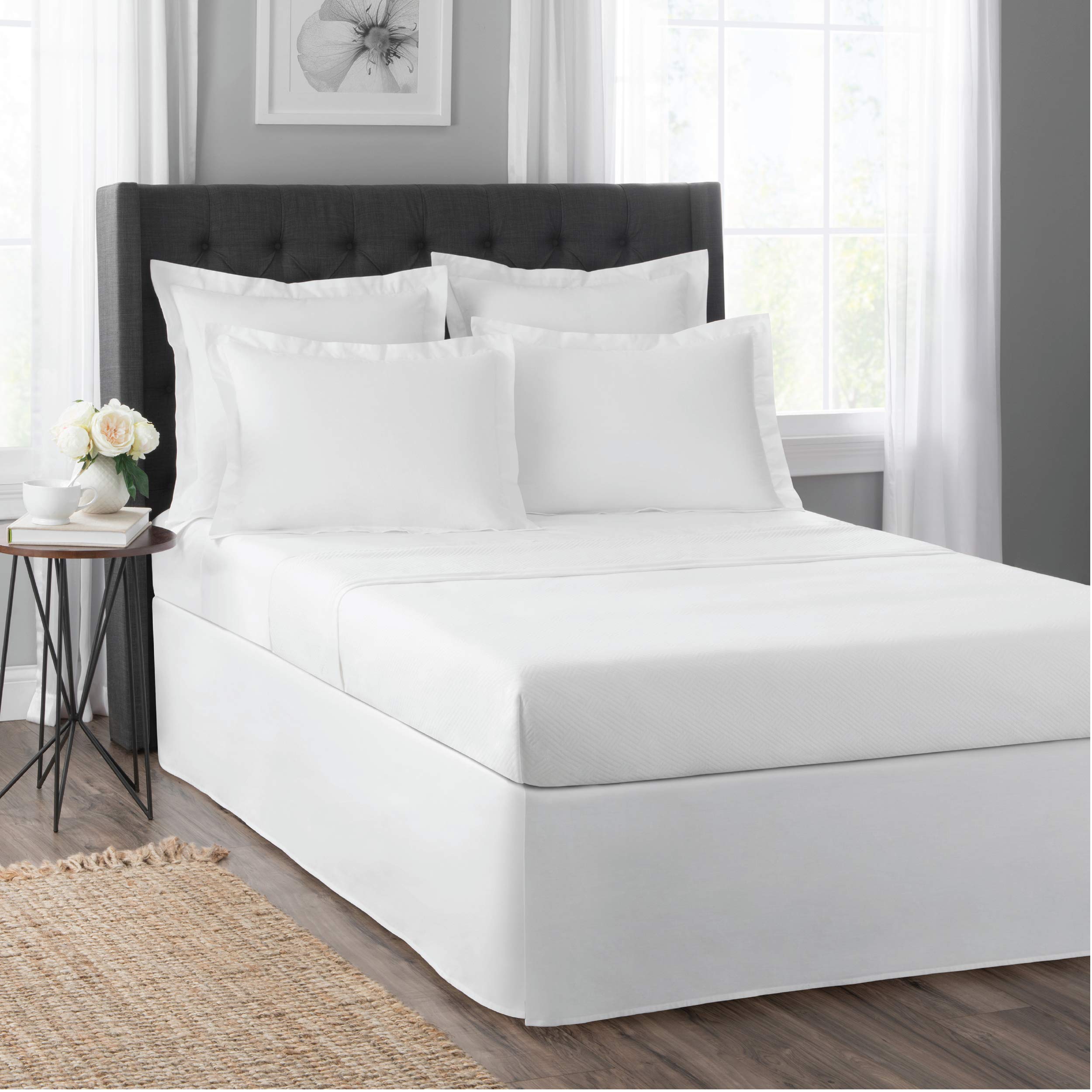 Today? Home Classic Tailored Bed Skirt Dust Ruffle, Cotton Blend Design, 14' Drop Length, Queen, White