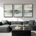 Large Framed Abstract Landscape Wall Art, 3 Piece Canvas Prints Paintings Artwork for Walls, Soft Blue and Green Nature Lake Pic