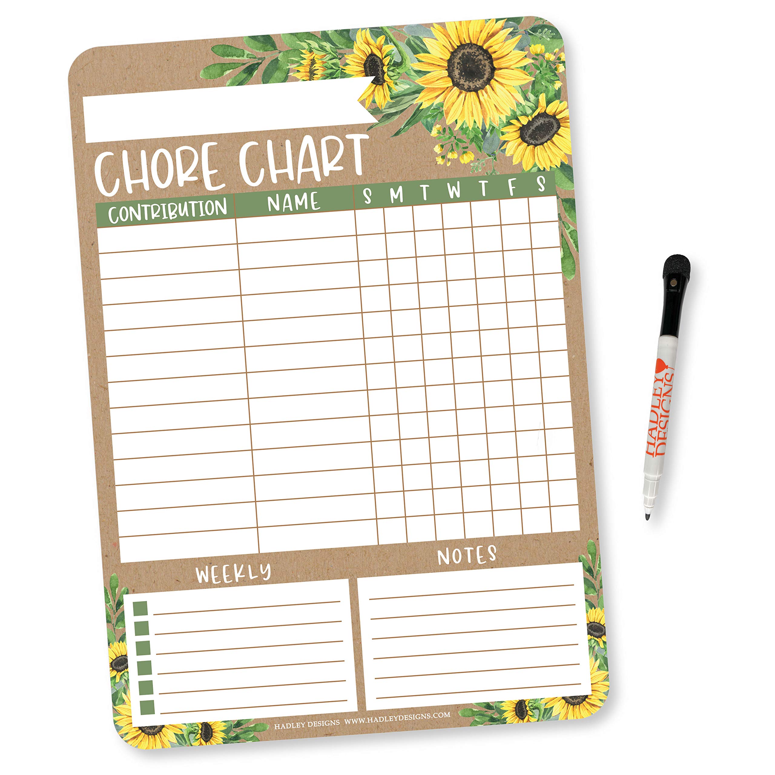 Hadley Designs Kraft Sunflower Family Chore Chart For Adults, Magnetic Responsibility Chore Chart For Teens, Kids Reward Chart F