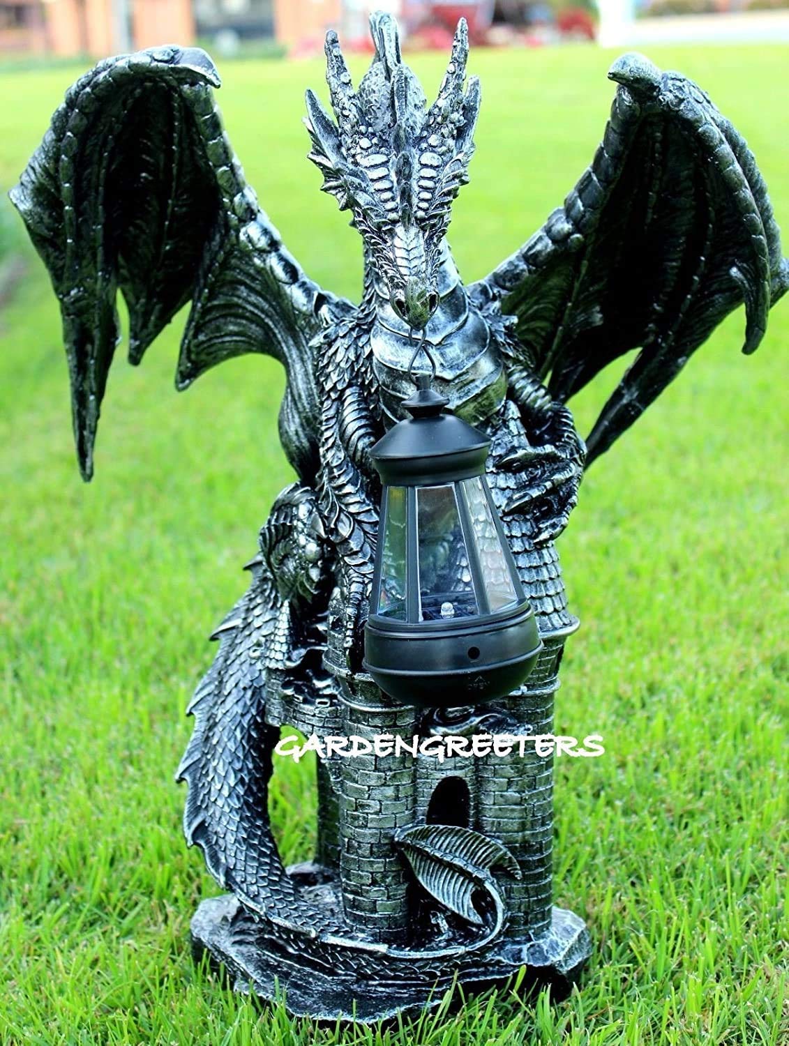 Gardengreeters Dragon Statue With Solar Light Lantern Figurine