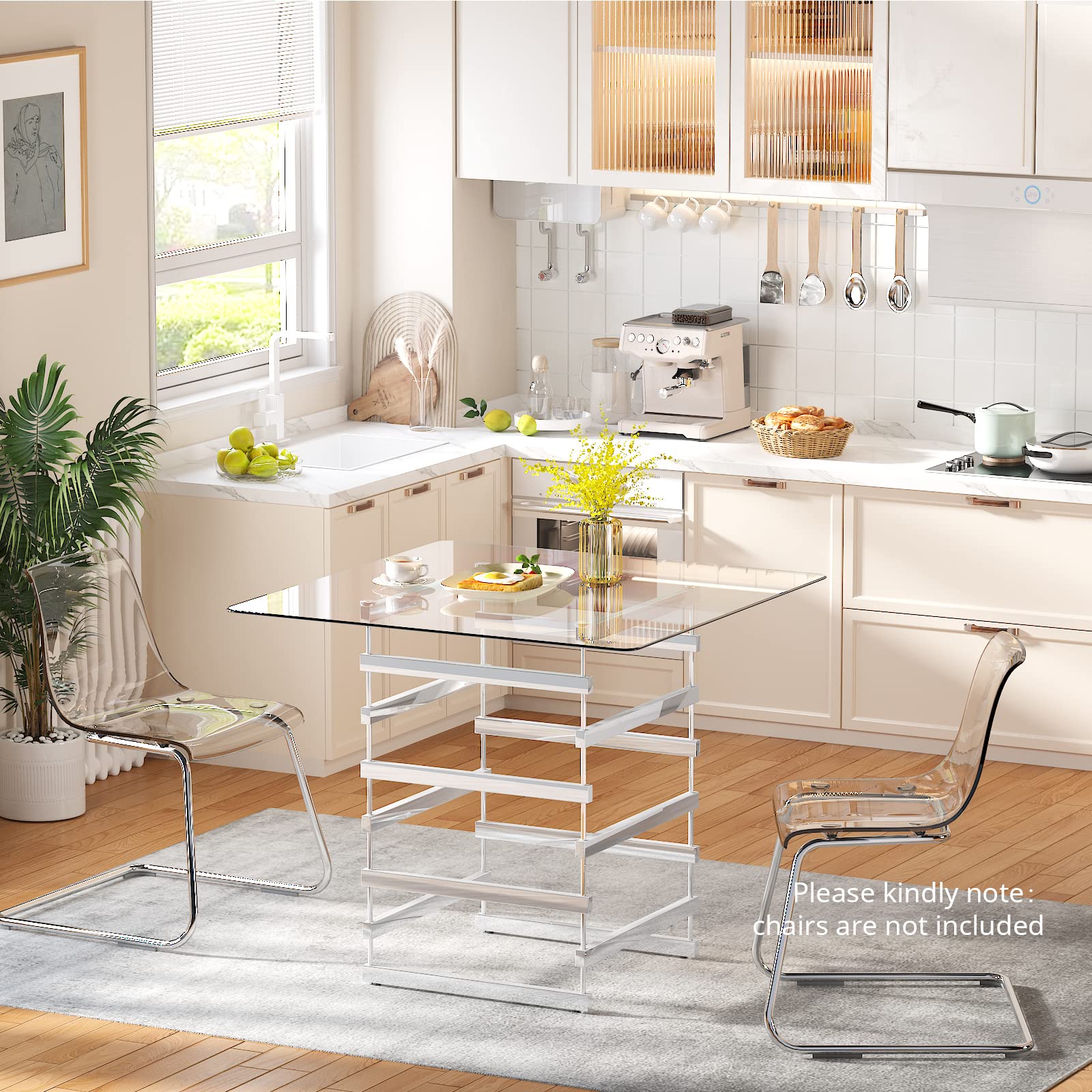 Acme Nadie Square Glass Top Pub Table In Clear And Chrome