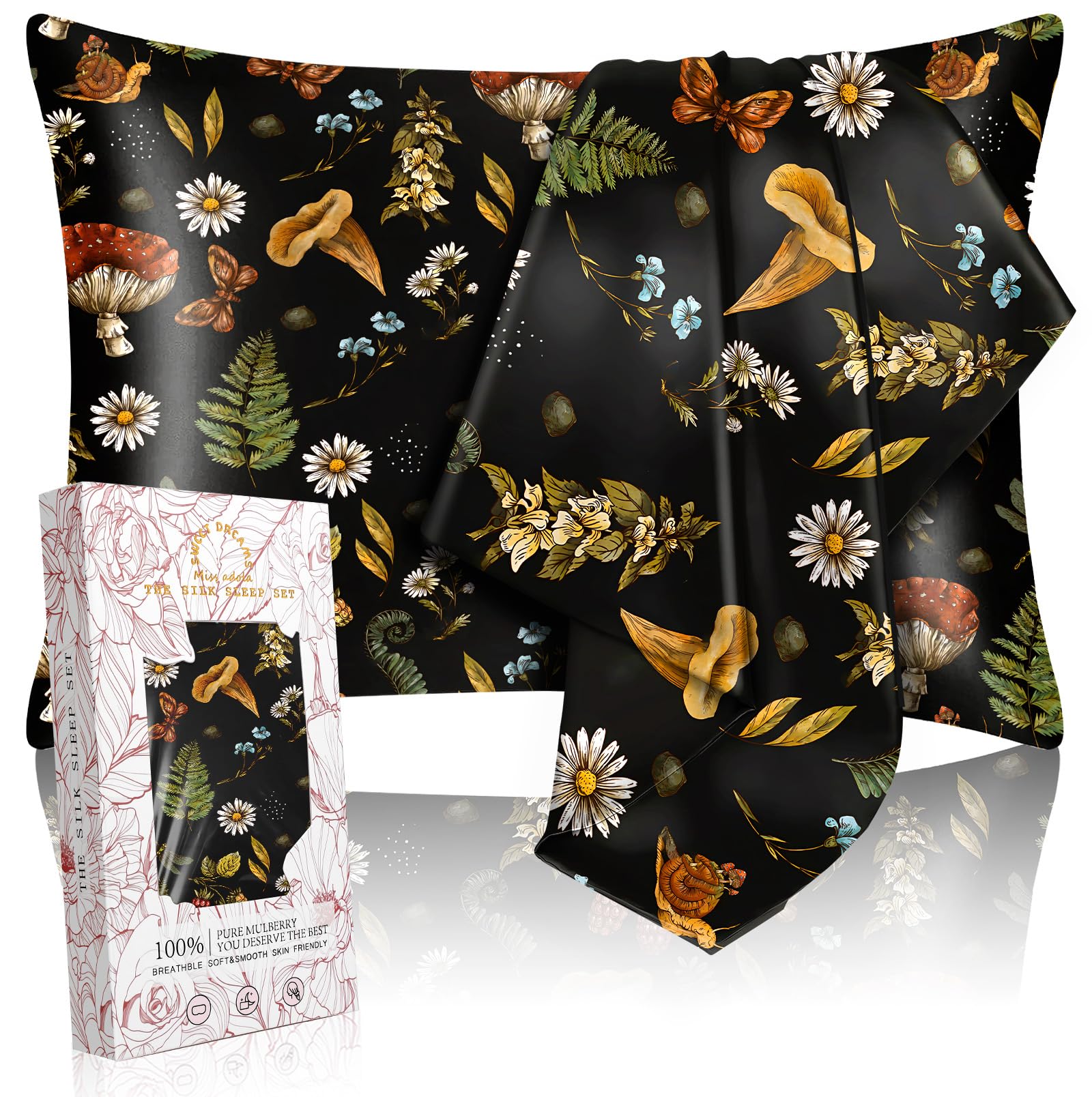 Miss Adola 2 Pack Mulberry Silk Pillow Case For Hair And Skin 19 Momme Standard 26'X20' Mushroom Plants Silk Pillowcase Soft S