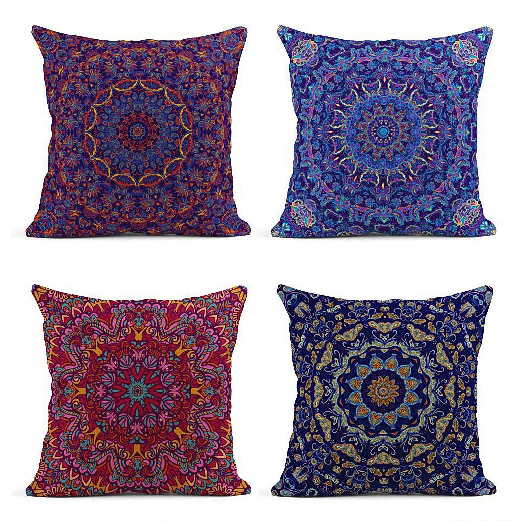 Artsocket Set Of 4 Throw Pillow Covers Watercolor Pattern Ceramic Tiles And Oriental Vintage Round Colorful Painting Decor Linen