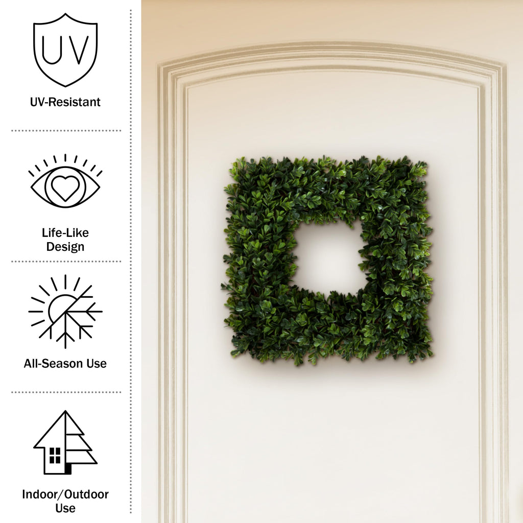 Pure Garden Artificial Boxwood Wreath For Spring, Summer, Winter, Or Fall, 16.5-Inch, Green