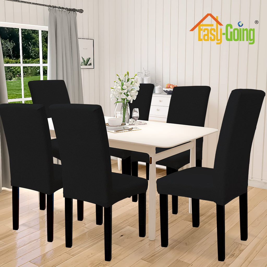 Easy-Going 100% Waterproof Dining Room Chair Cover Set Of 8, Stretch Jacquard Parson Chair Slipcover Removable Washable Chair Protector For Home, Restaurant, Banquet (Xlarge, Black)