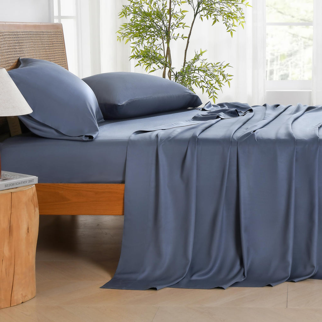 Andency Dark Blue Grey Full Size Bed Sheets, 100% Viscose Derived From Bamboo, Cooling Full Sheets, Deep Pocket Up To 16', Silky Soft Bed Sheets, Hotel Luxury Breathable Bedding Sheets & Pillowcases…