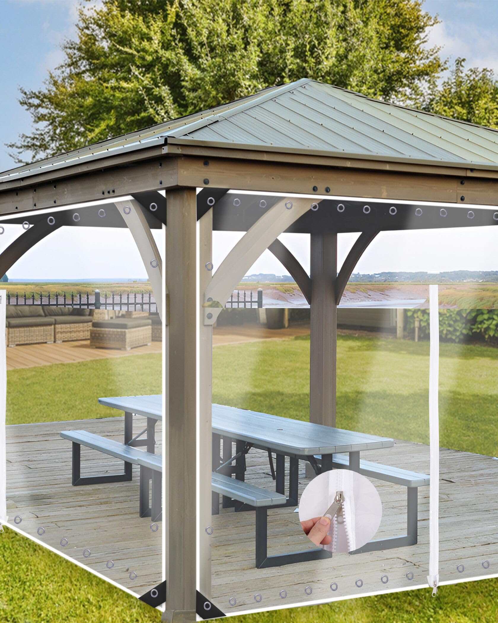 Erfolkerz 7'H X10'W Outdoor Vinyl Curtain 19Oz Clear Tarps With Zipper,Vinyl Patio Enclosure,Outdoor Curtains Heavy Duty Waterpr