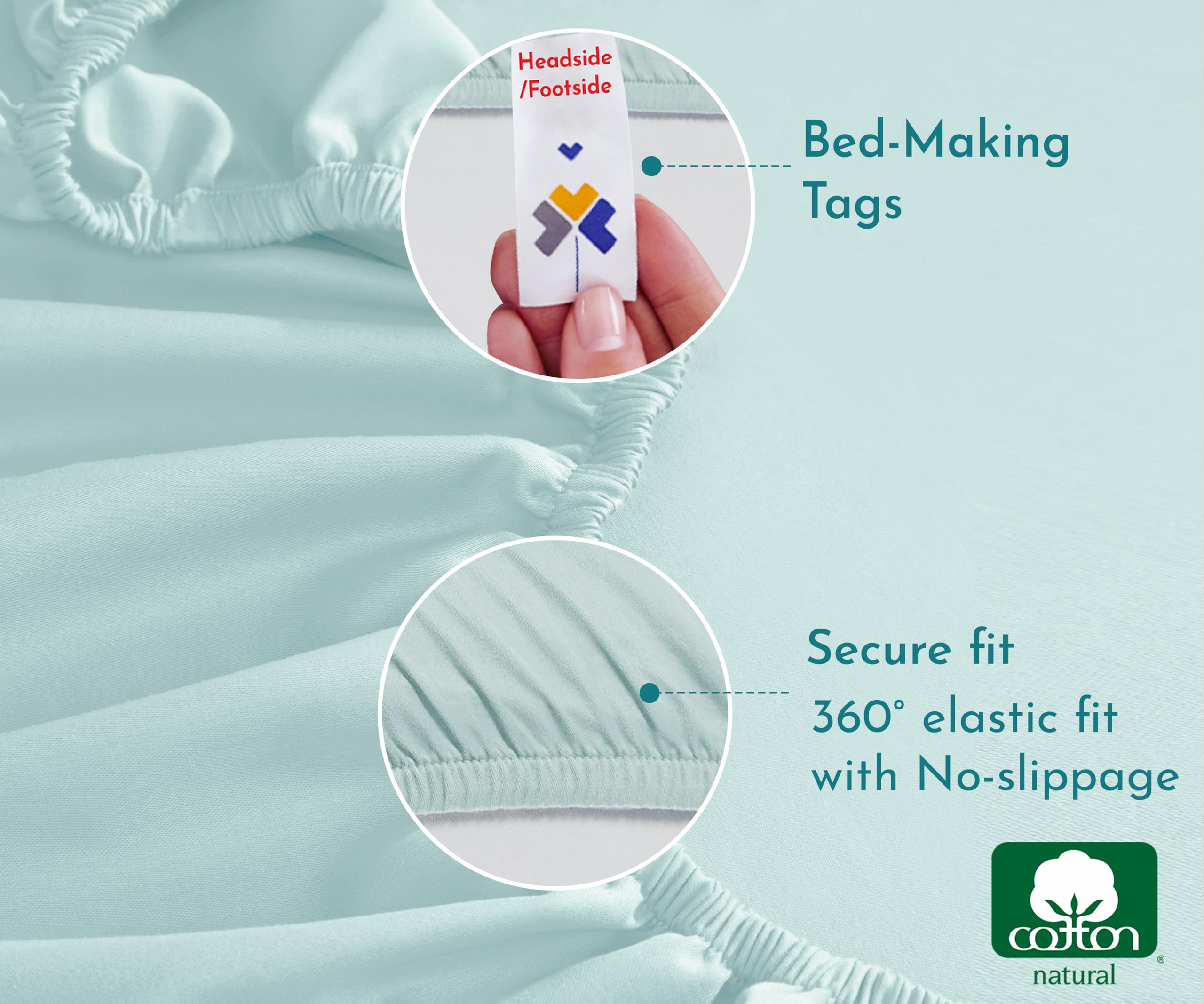 California Design Den Soft 100% Cotton Twin Xl Fitted Sheet Only, Deep Pocket, Durable Sateen, All-Around Elastic, Head/Foot Side Indicators, Twin Xl No Slip Sheets (Seafoam)