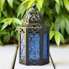 Small Black Metal Decorative Moroccan Lantern Candle Holder Lamp - Indoor/Outdoor, Home Decor, Patio, Weddings, Christmas, Cobal