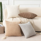 Kevin Textile 4 Packs Neutral Decorative Throw Pillow Covers 18X18 Inch For Living Room Couch Bed Sofa, Rustic Farmhouse Boho Home Decor, Soft Plush Striped Corduroy Square Cushion Case 45X45 Cm